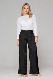 Wide Leg Pants High Waist Satin Effect Wide Waistband with Ties on the Sides Trucco's Brand