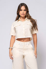2-Piece Set Contrast Bias Short Blouse High-Waisted Wide Leg Pants Trucco's Brand