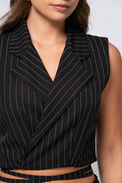 2-Piece Set with Contrast Stripes: Short Cross-Over Vest and Wide-Leg Pants, Trucco's Brand