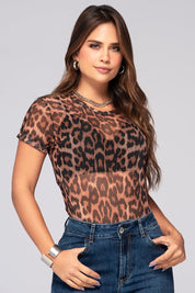 2-Piece Set Blouse In Transparency Animal Print Leopard Crop Top Black Brand Trucco's