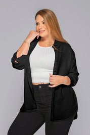 Camisa Manga Larga de Cuello Con Botonadura Frontal Texturizada Marca Trucco´s Plus Size