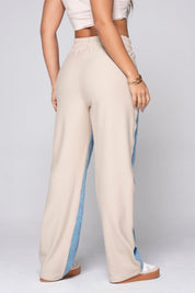 High-rise Active Pants in Block Denim Overlay with a sporty tie waistband by Trucco's