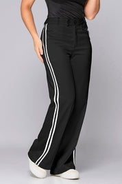 Wide Leg Pants High Waist Satin Double Breasted Waistband Contrast Side Stripes Trucco's Brand