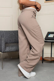 Wide Leg Pants, High Waist, Double Contrast Waistband, Tie Side Closure, Trucco's Brand