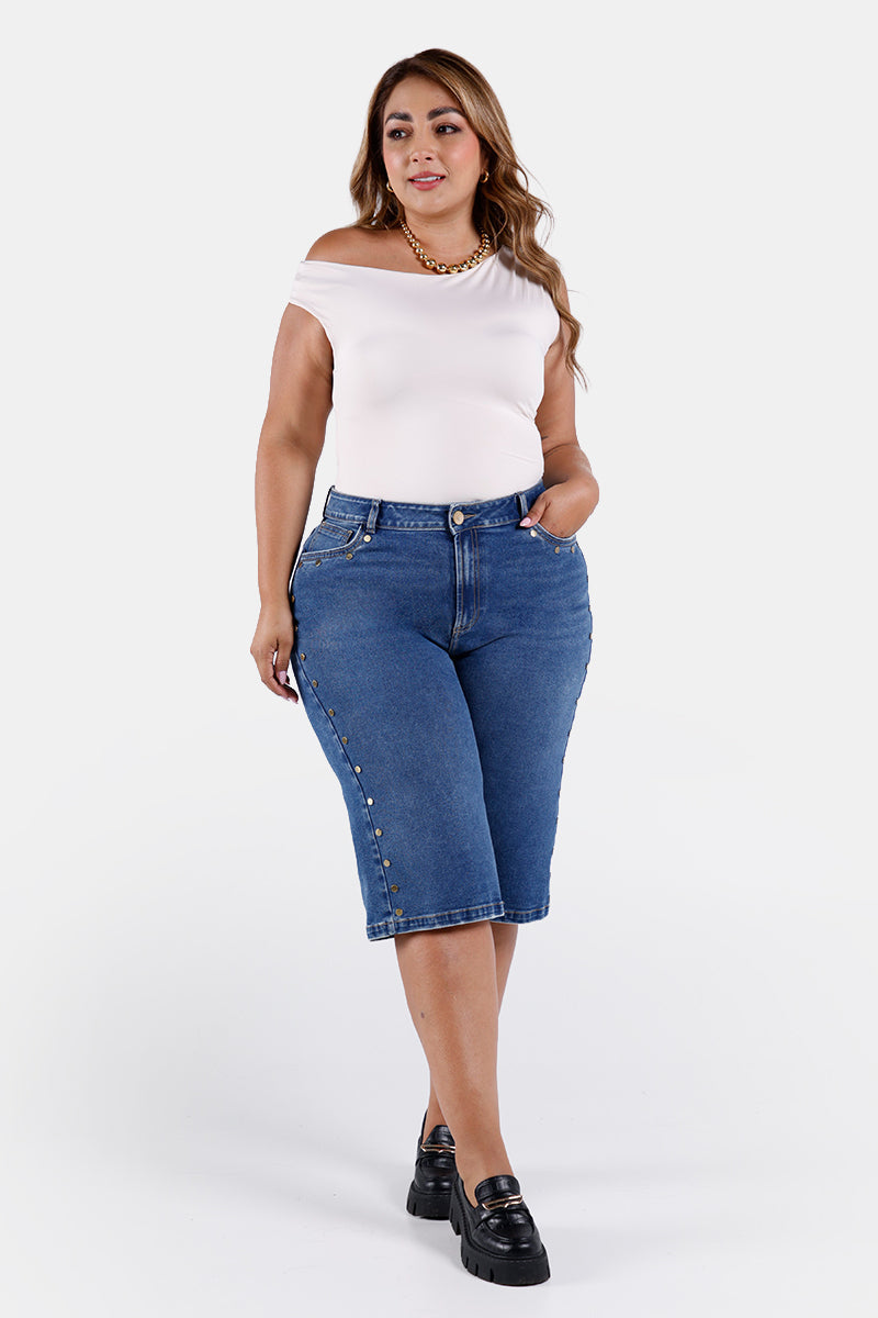 Bermuda Tiro Alto Plus Size en Algodón, Poliester y Elastano Marca Trucco's Plus Size