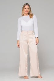 Wide Leg Pants High Waist Satin Effect Wide Waistband with Ties on the Sides Trucco's Brand