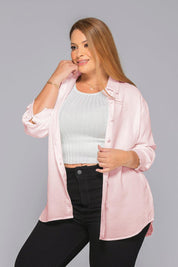 Camisa Manga Larga de Cuello Con Botonadura Frontal Texturizada Marca Trucco´s Plus Size