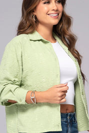 Long Sleeve Textured Collar Shirt with Front Buttons Trucco's Brand
