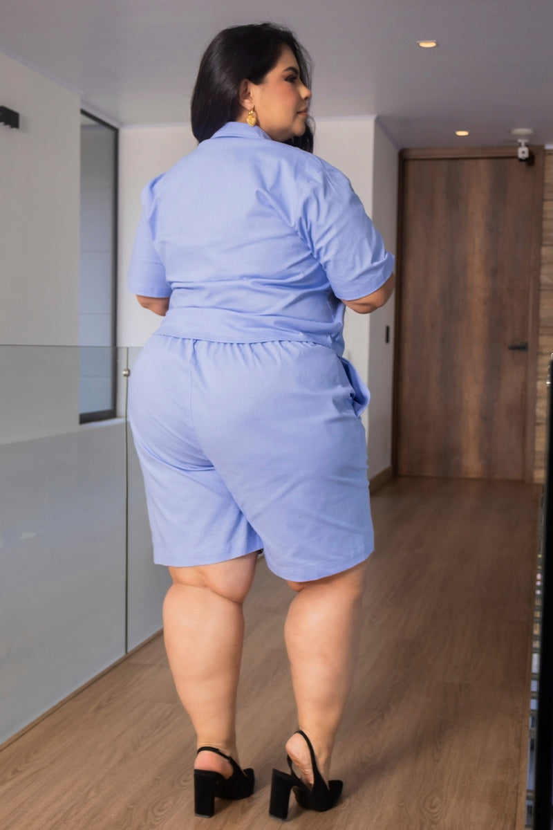 Set 2 Piezas Bermuda Tiro Alto Camisa Corta Marca Trucco´s Plus Size