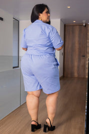 Set 2 Piezas Bermuda Tiro Alto Camisa Corta Marca Trucco´s Plus Size