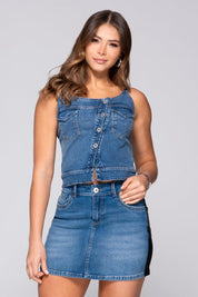 Strappy Denim Blouse with Asymmetrical Buttons Trucco's Brand