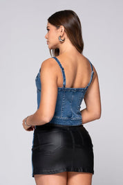Strappy Denim Blouse with Asymmetrical Buttons Trucco's Brand