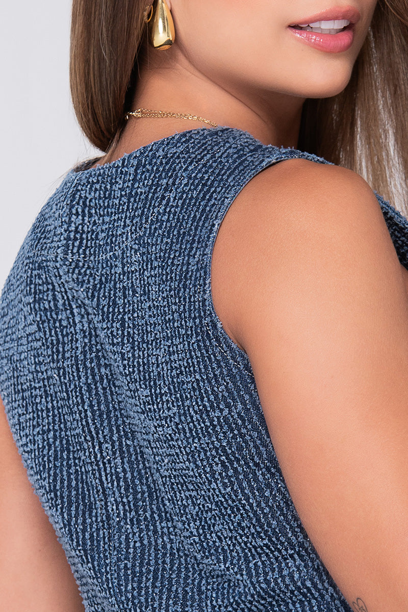 Chaleco Corto Denim Textura Láser Marca Trucco´s