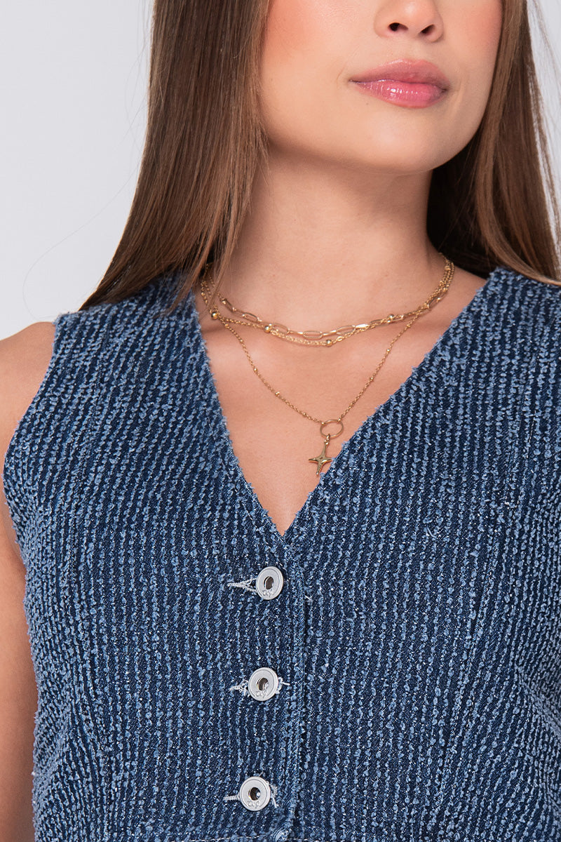 Chaleco Corto Denim Textura Láser Marca Trucco´s