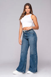 Wide Leg Jean High Rise Frayed Waistband with Ties Trucco's Brand