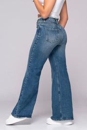 Wide Leg Jean High Rise Frayed Waistband with Ties Trucco's Brand