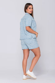 Short Tiro Alto Denim Textura Láser Marca Trucco´s
