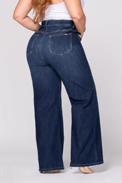 Jean Wide Leg Tiro Alto Costura Frontal  Irregular Marca Trucco´s Plus Size