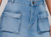 Short Cut Denim Cargo Skirt